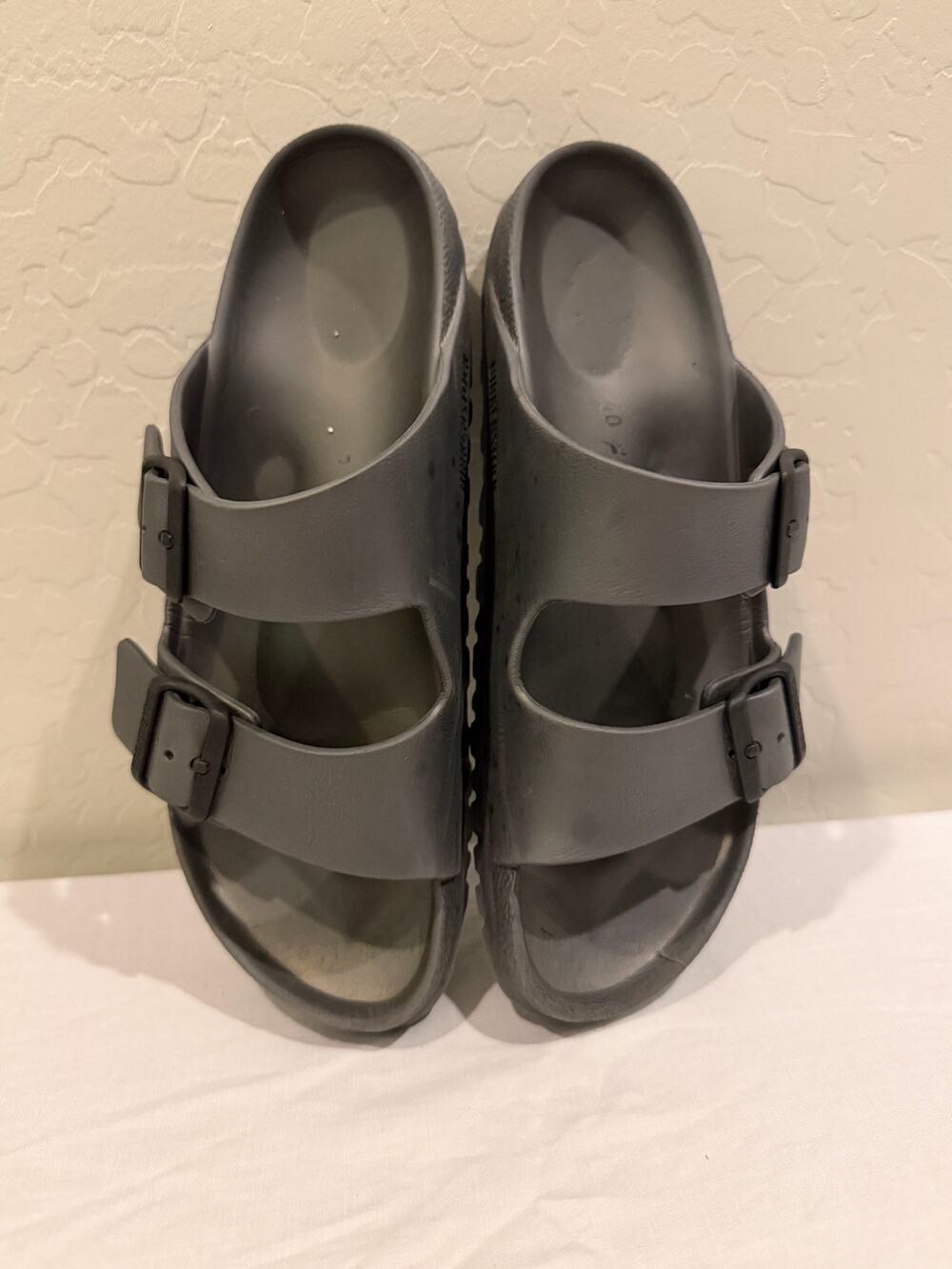 Birkenstock Arizona Essentials EVA Sandals Metallic Anthracite Gray Size 40